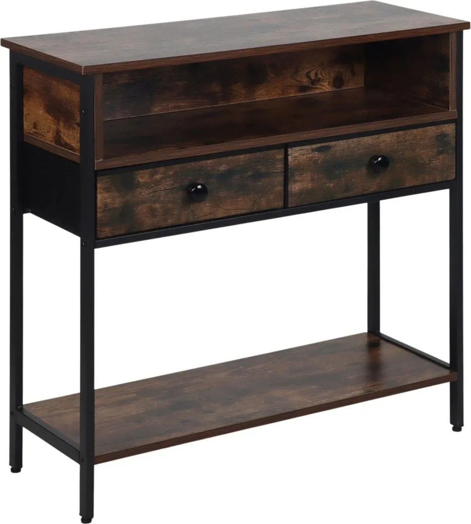 Console avec tiroirs coulissants et étagères en métal style atelier