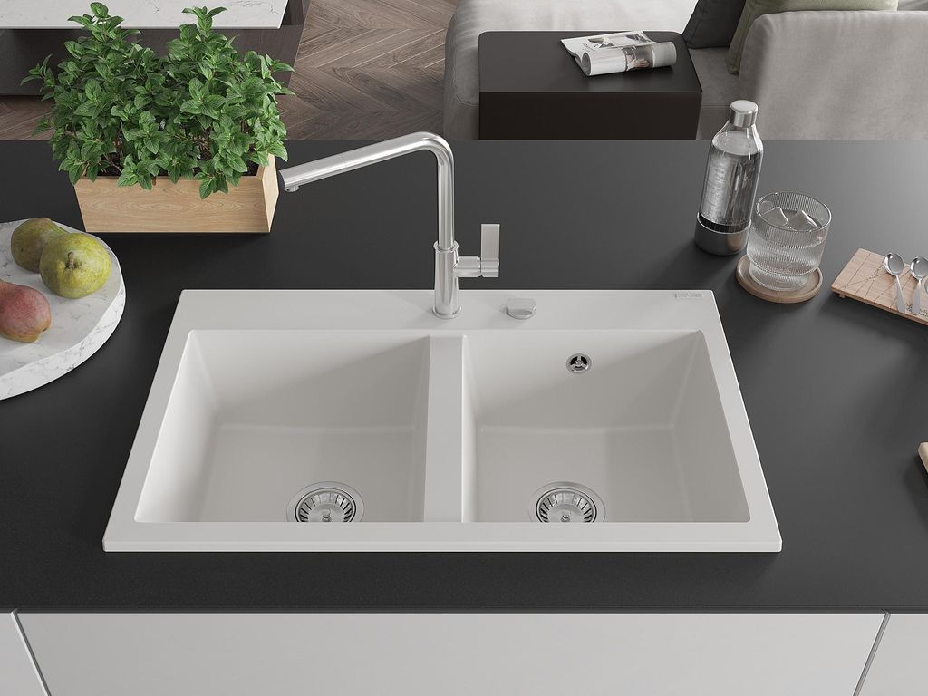 Mexen Hektor Granitspüle 2-Komponenten 800 x 480 mm, weiß, Produktbild 