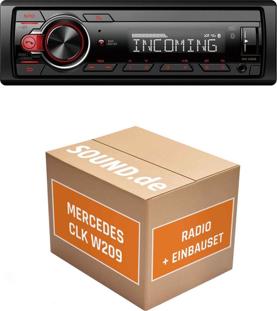 Autoradio Einbaupaket Pioneer MVH330DAB passend für Mercedes CLK W209 + Lenkradfernbedienung Schwarz | Bluetooth Telefonieren