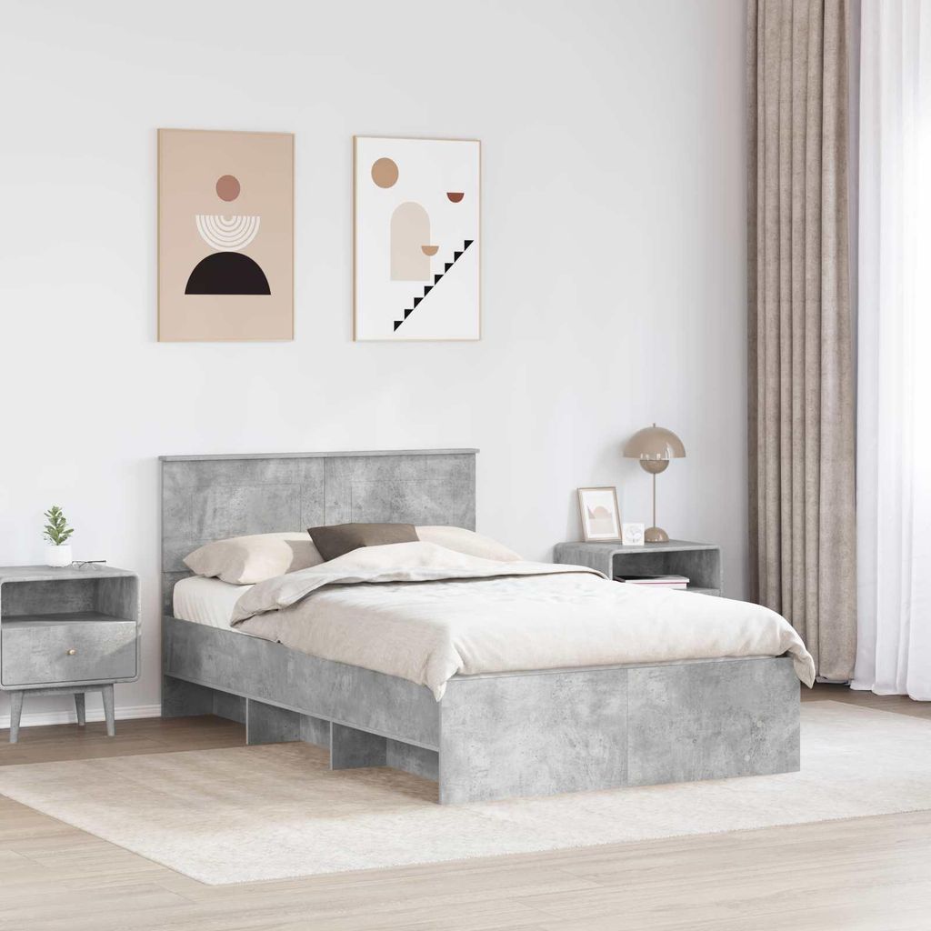Eleganter Möbel Bettrahmen mit Kopfteil Beton Grau 120 x 123cm Holzwerkstoff - CJG344033 - Klassische BettenJugendbett Tagesbett