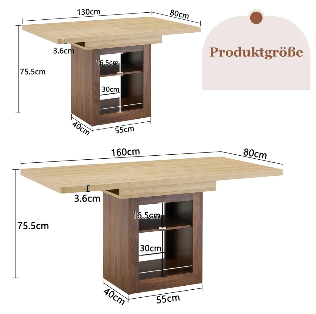 Table à manger gain de place extensible 130-160 cm avec rangement caché - 5