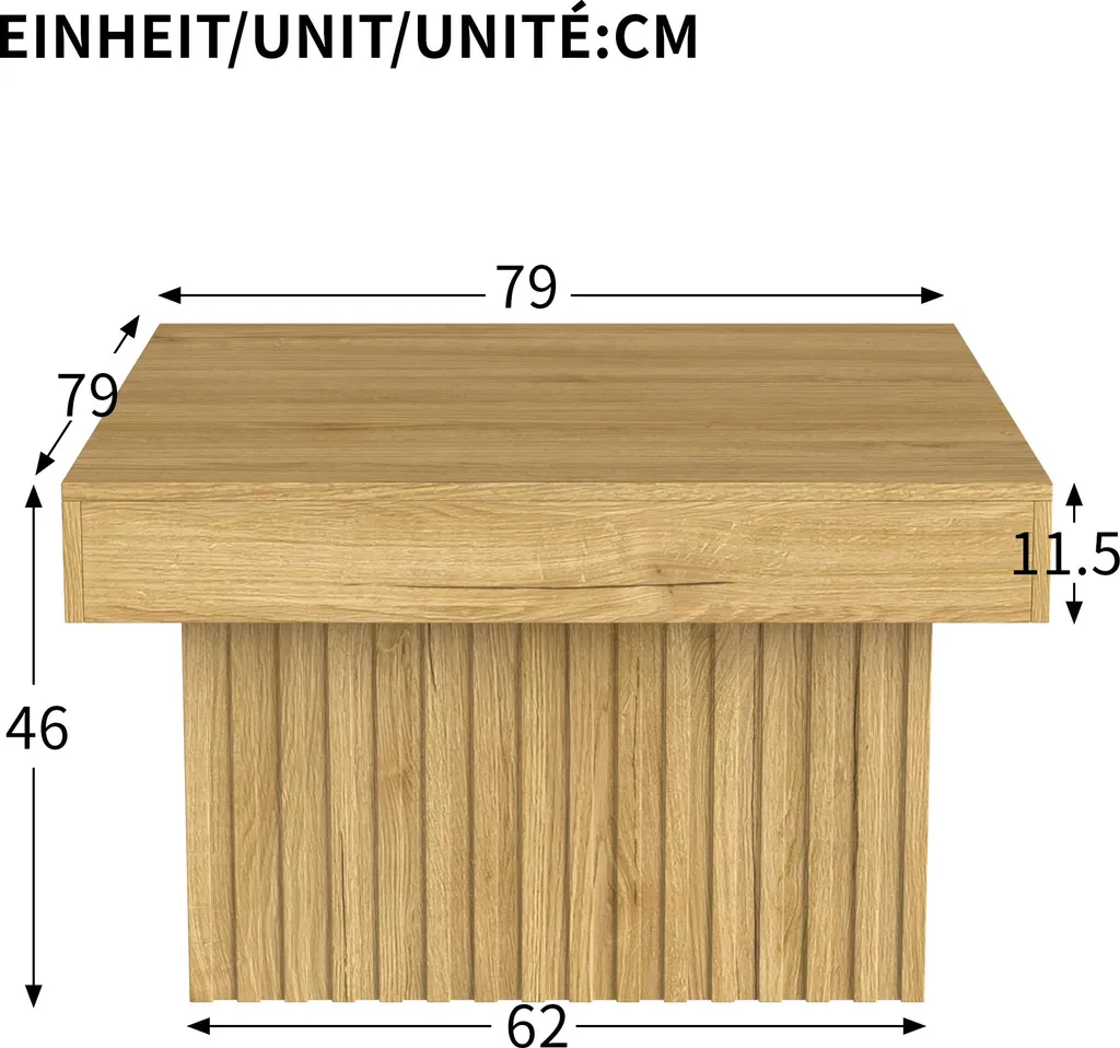 Table Basse en Bois Naturel 79cm, Plateau MDF Robuste et Design Carré - 4