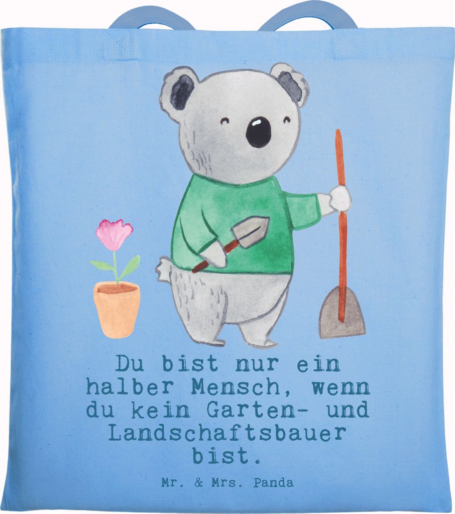 Mr. & Mrs. Panda Tote Bag Garten- und Landschaftsbauer Herz - Sky Blue - Geschenk, Gartenplaner, Schultasche, Spruch, Gärtner, Einkaufstasche, Tas...