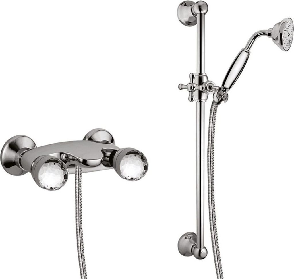 Luxus Duschgarnitur mit Swarovski Kristallglas Silber - Badezimmer Brauseset mit Brausestange