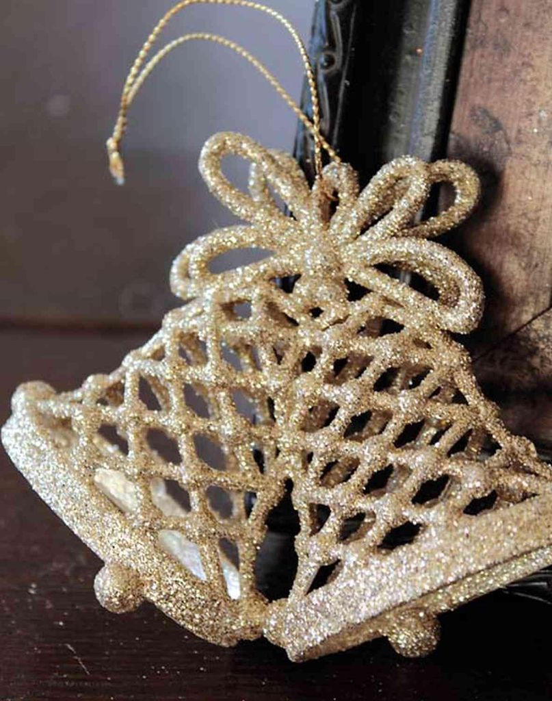 INNA-Glas Acryl Anhänger Glocken Scout, Glitzer, Gold, 11x3x8cm - Weihnachtsbaumschmuck