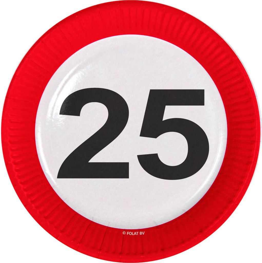 25. Geburtstag Verkehrsschild 8 Teller Produktbild 