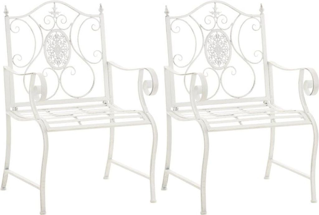 2er-Set nostalgische Gartenstühle – Outdoor-Stühle – pflegeleicht | Farbe: Antikweiß