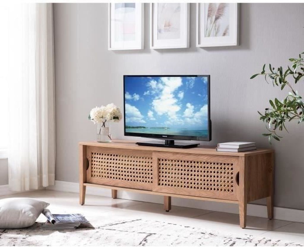 CALICOSY -  TV-Möbel mit 2 Schiebetüren Rattan-Nachbildung Produktbild 