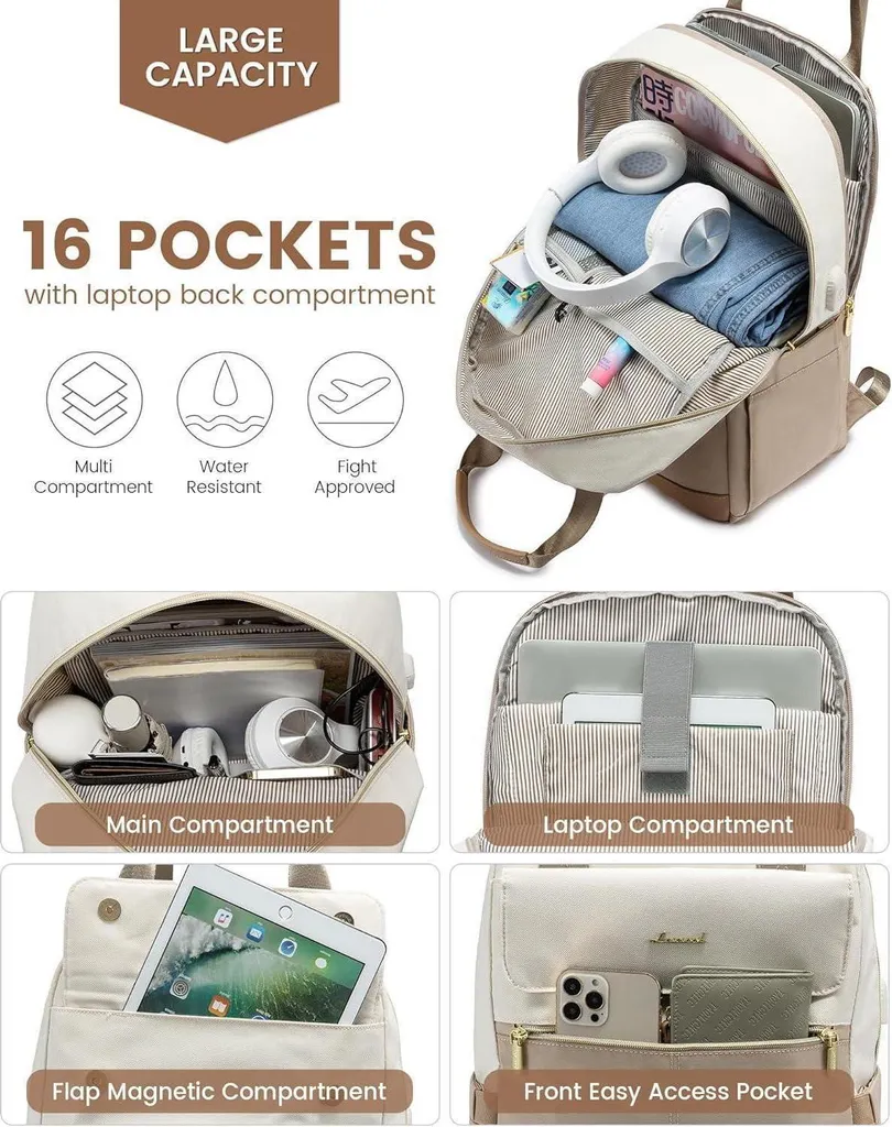 Sac à dos ordinateur 17 pouces imperméable avec compartiments multiples