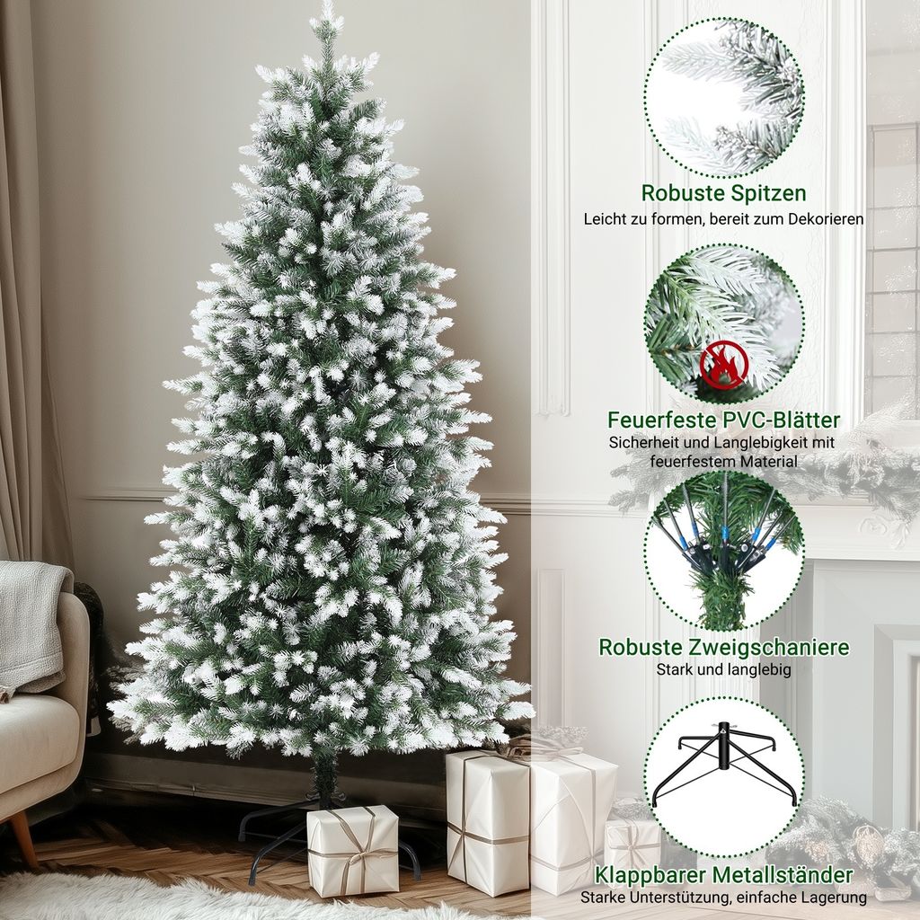 183 cm großer grün beflockter PE-Weihnachtsbaum mit Produktbild 5