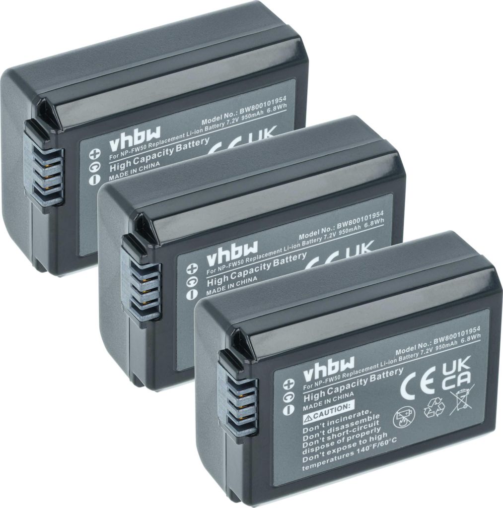 vhbw 3x Akku kompatibel mit Sony ZV-E10, RX1R III Kamera (950 mAh, 7,2 V, Li-Ion), Infochip
