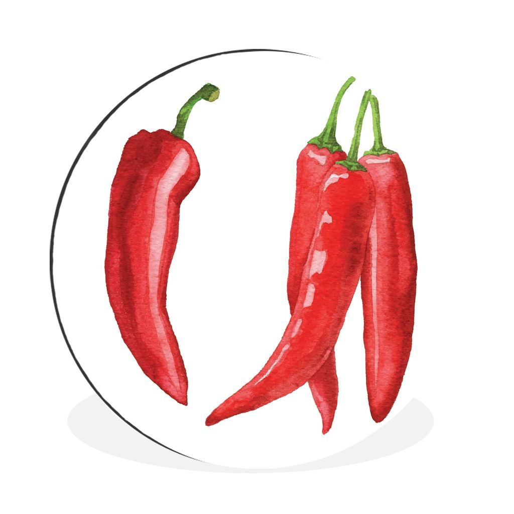 MuchoWow Aluminium Wandkreis Aquarell - Chilischoten - Rot Ø 60 cm Wanddeko Modern Wohnzimmer - Wand Kreis - Wandbild - Schlafzimmer - Aluminium...