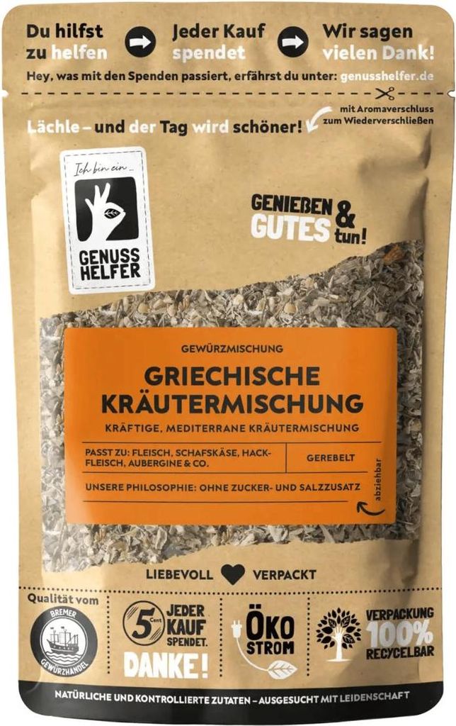 Griechische Kräutermischung, gerebelt, mediterrane Kräuter zum Kochen, ideal für Soßen und Dips, 3 x 50g