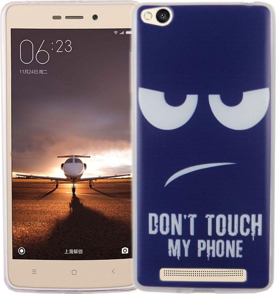 Handy Hülle für Xiaomi Redmi 3 Cover Case Schutz Tasche Motiv Slim Silikon TPU Dont Touch my Phone Blau