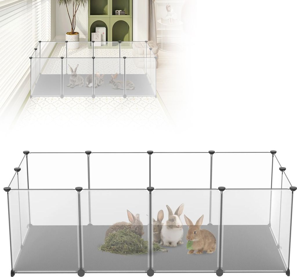 LZQ Kleintiergehege mit Bodenplatten 125x63x42 cm – Stabiles Gehege & Auslauf für Kaninchen, Meerschweinchen, pflegeleichter Kunststoff, für In...