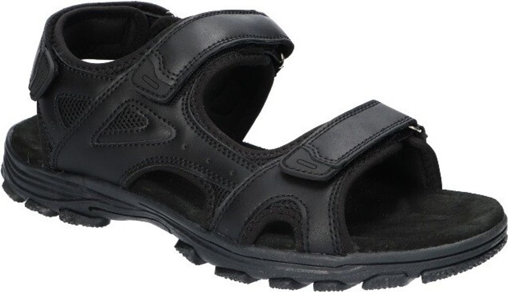 AMERICAN CLUB HL176 Solide Herrensandalen, Innensohle aus echtem Leder, Sandalen mit Klettverschluss, Schwarz 41
