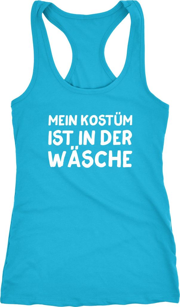 Damen Tanktop Mein Kostüm ist in der Wäsche Spruch Fasching Karneval lustig Racerback Moonworks türkis M