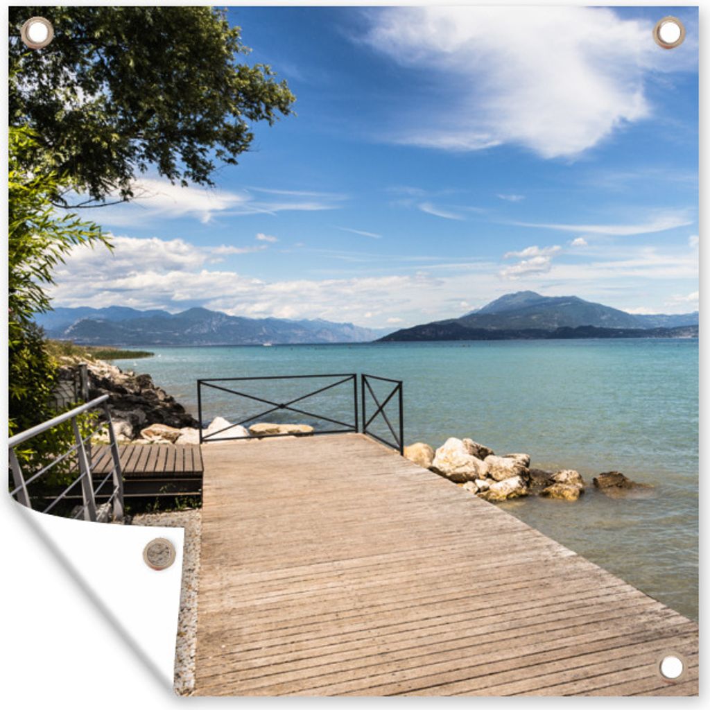 MuchoWow 50x50 cm Outdoor-Poster Gartendeko Sichtschutz Garten Poster für den Garten Gardasee - Gerüstbau - Holz
