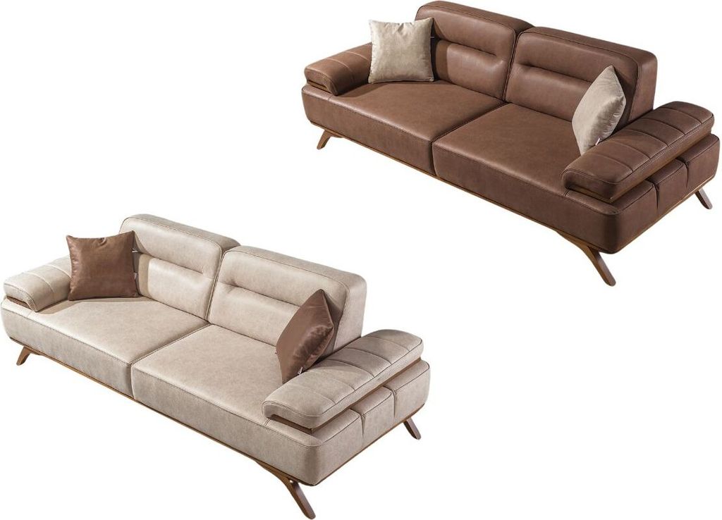 Villa Möbel Sofa Set Andorra Beige-Terracotta Stellvariante:3+3 Relax- und Bettfunktion, pflegeleichter Mikrofaser Samtstoff
