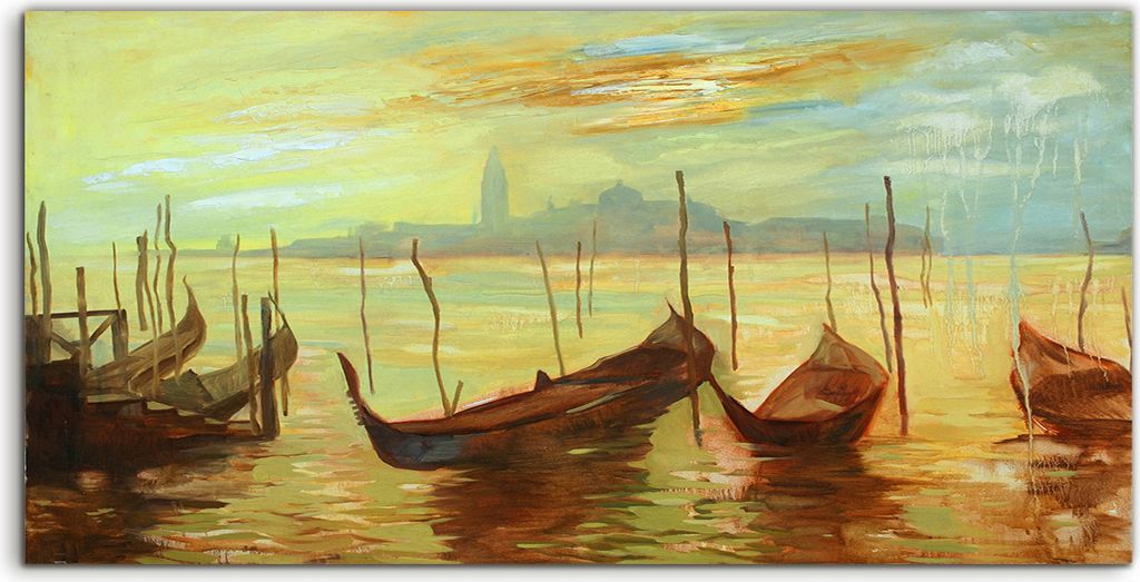 Coloray - Glasbild - 100x50 cm - Wandbild - Glasbilder - Kunstdruck Gondeln in Venedig Malerei