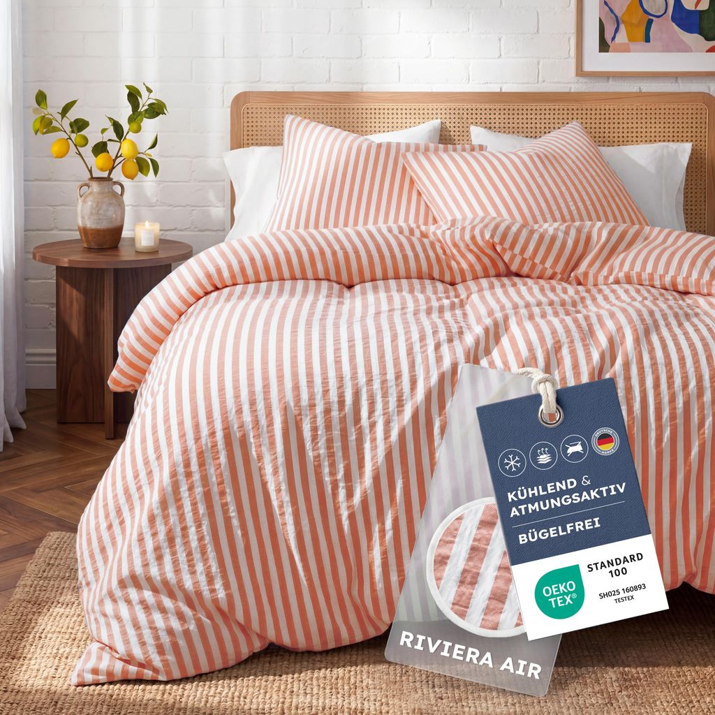 Blumtal Premium Seersucker Bettwäsche 200x200 + 2x 80x80 cm - Viskose-Baumwoll-Mix 50/50 Sommerbettwäsche kühlend