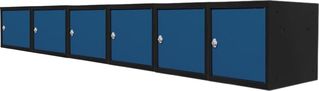 Mega Deal | 6x Schließfachwürfel Blocky mit Drehriegelschloss für Vorhängeschloss | HxBxT 40x40x40cm | Anthrazit/Enzianblau