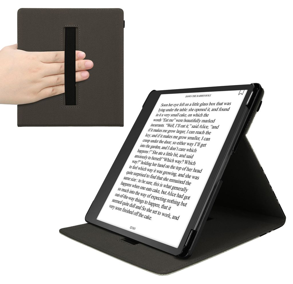 kwmobile Hülle kompatibel mit Amazon Kindle Scribe (2024) Hülle - Case mit Schlaufe und Ständer - Lesende Frau Schwarz Beige