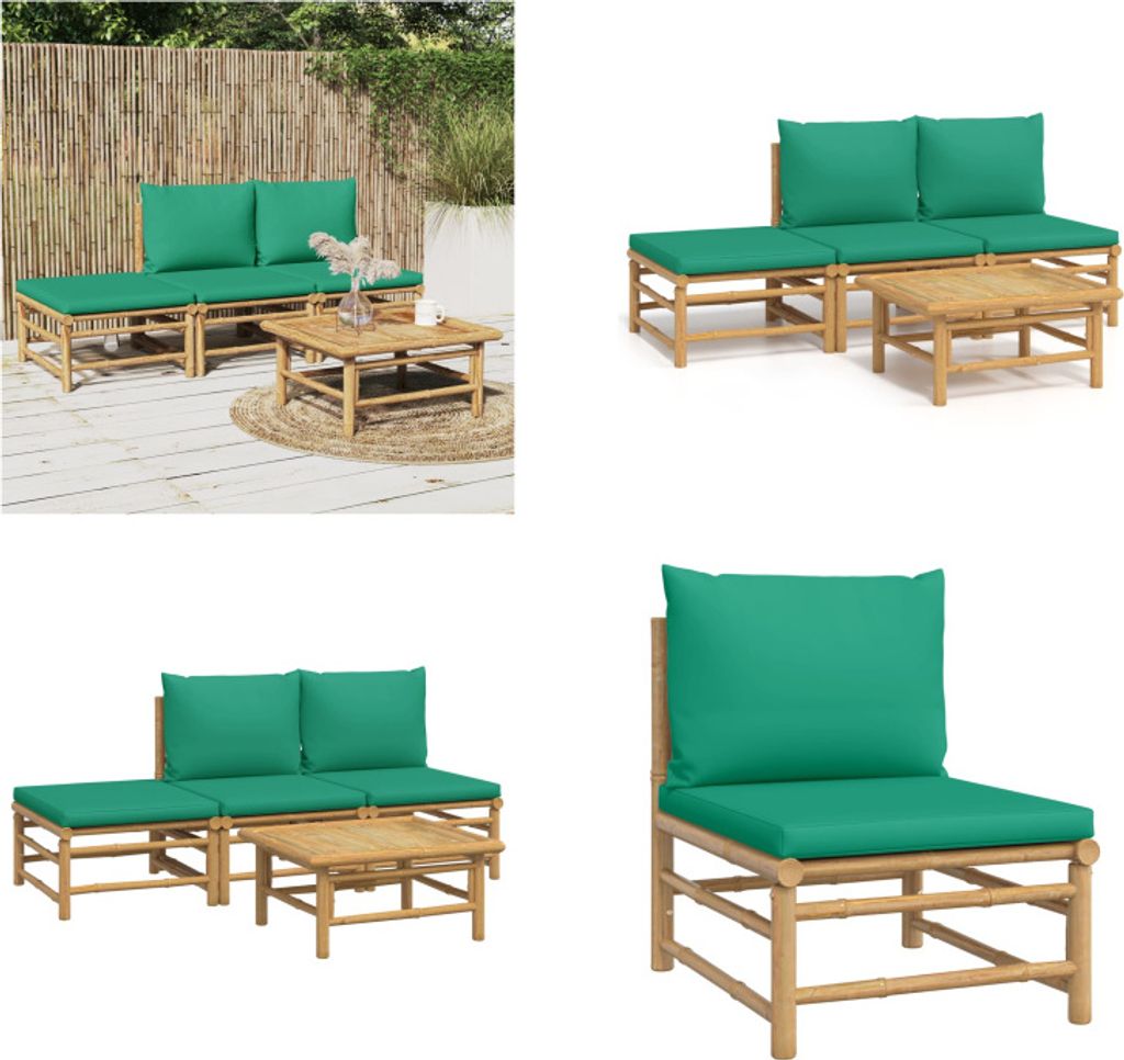 vidaXL 4 tlg. Garten Lounge Set mit Grünen Kissen Bambus - Garten Lounge Set - Garten Lounge Sets - Lounge Set - Gartenmöbel Set