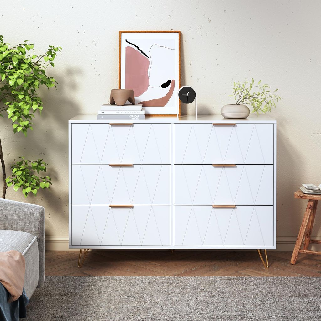Schlafzimmerkommode, 6 Schubladen, geräumig und stabil, Produktbild 