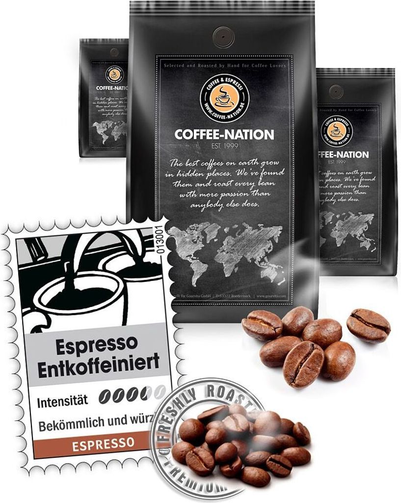 Kaffee ESPRESSO entkoffeiniert von Coffee-Nation, 500g Bohnen