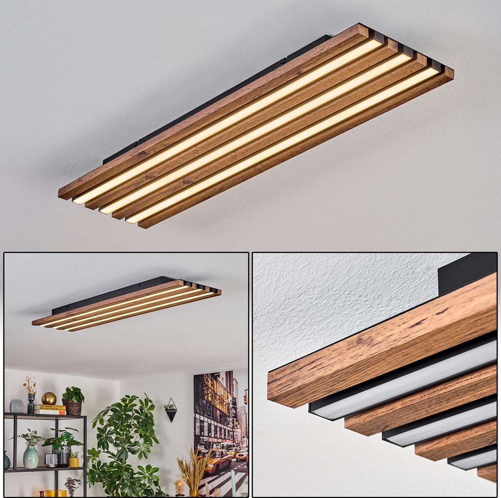 Vignola Deckenpanel aus Metall/MDF/Kunststoff in Schwarz/Holzoptik/Weiß