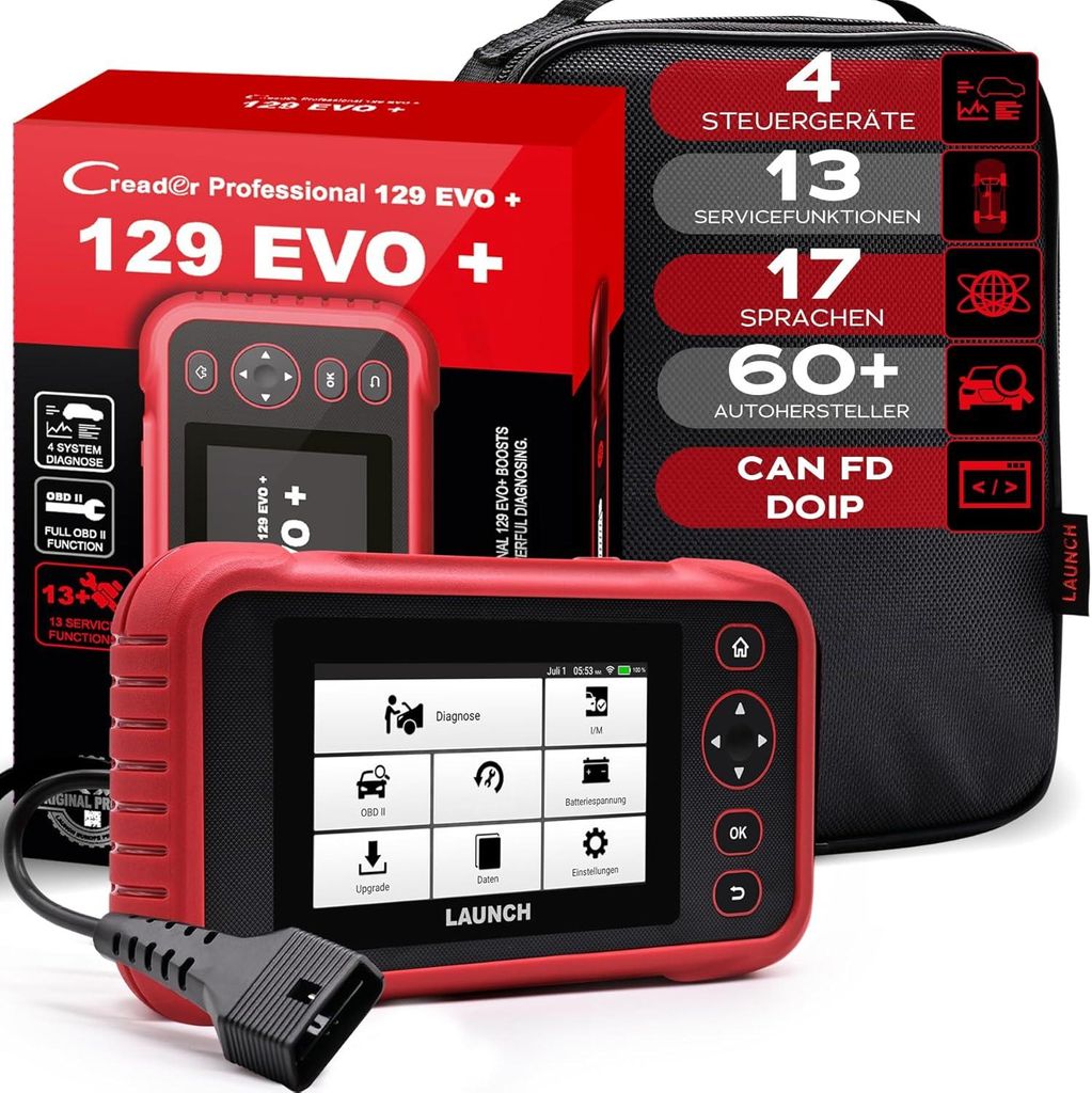 LAUNCH Europe CRP 129 EVO+ V3 OBD2 Diagnosegerät Auto, 4-Systeme Motor/ABS/SRS/Getriebe, 13 Servicefunktionen, Android, WLAN 2.4&5 GHz, CAN FD & DoIP