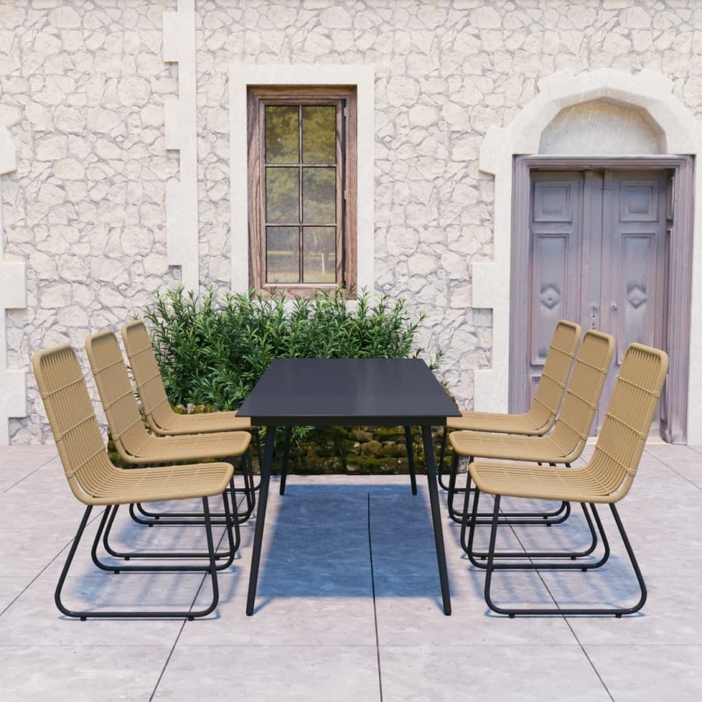 Maison Exclusive - 7-tlg. Garten-Essgruppe Poly Rattan und Glas