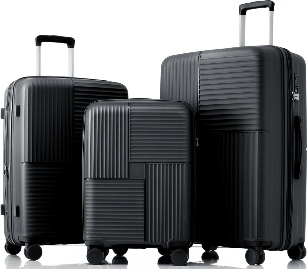 Trolleyset de 3 valises en PP rigide noir pour soute et cabine