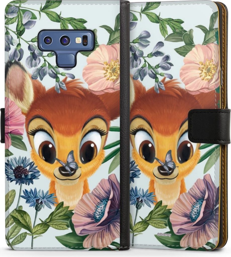 DeinDesign Klapphülle für Samsung Galaxy Note 9 Handytasche Lederhülle Tasche Bambi Blumen Disney