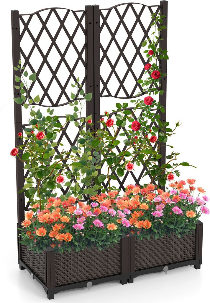 COSTWAY Blumenkasten Hochbeet mit Rankgitter, Spalier & Selbstbewässerung, Pflanzkasten Blumenkübel Gartenspalier Rankkasten 80x40x122cm