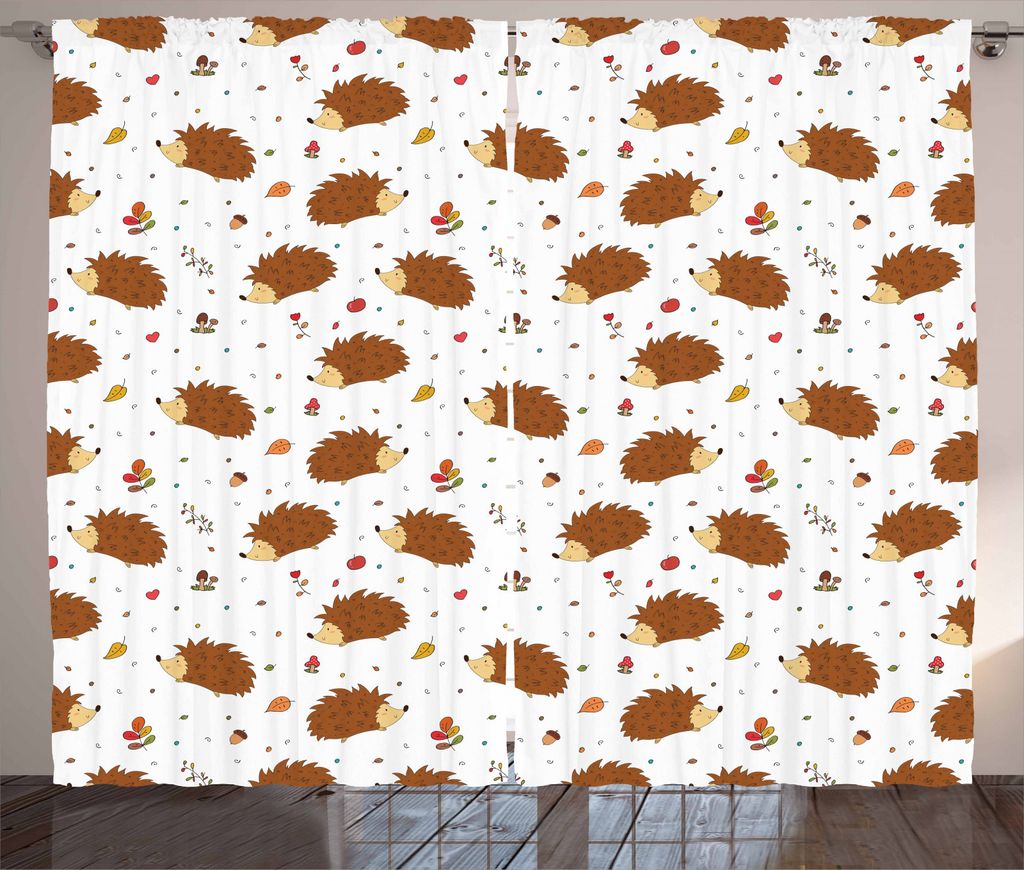 ABAKUHAUS Igel Rustikaler Vorhang, Spielerisch Waldtiere, Wohnzimmer Universalband Gardinen mit Schlaufen und Haken, 280 x 245 cm, Mehrfarbig
