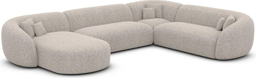 Bouclé U-Form XXL Wohnlandschaft Gaia Sand Links