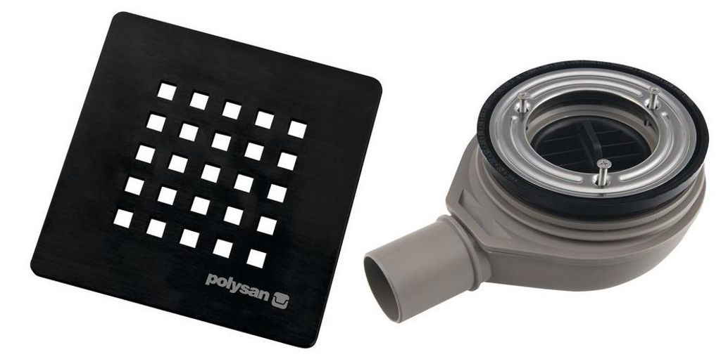 Polysan TRENECA Duschwannensiphon, Durch. 90mm, DN40, Schwarz matt Abdeckung