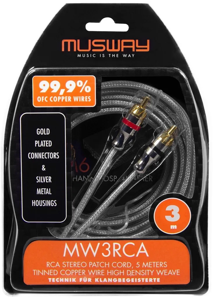MUSWAY MW3RCA Câble RCA 3m de Haute Qualité pour Amplificateur Audio