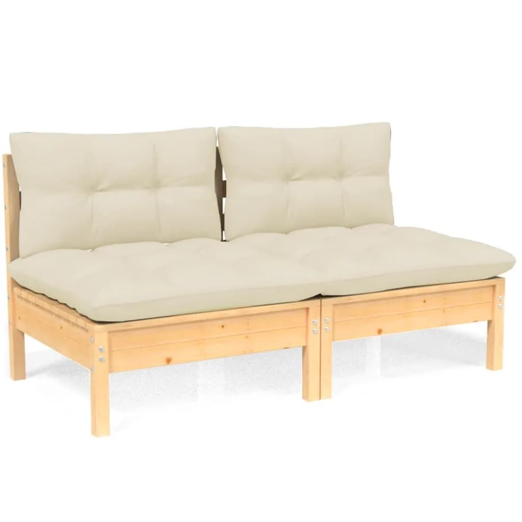 2-Sitzer-Gartensofa mit Creme Kissen Massivholz Kiefer Produktbild 