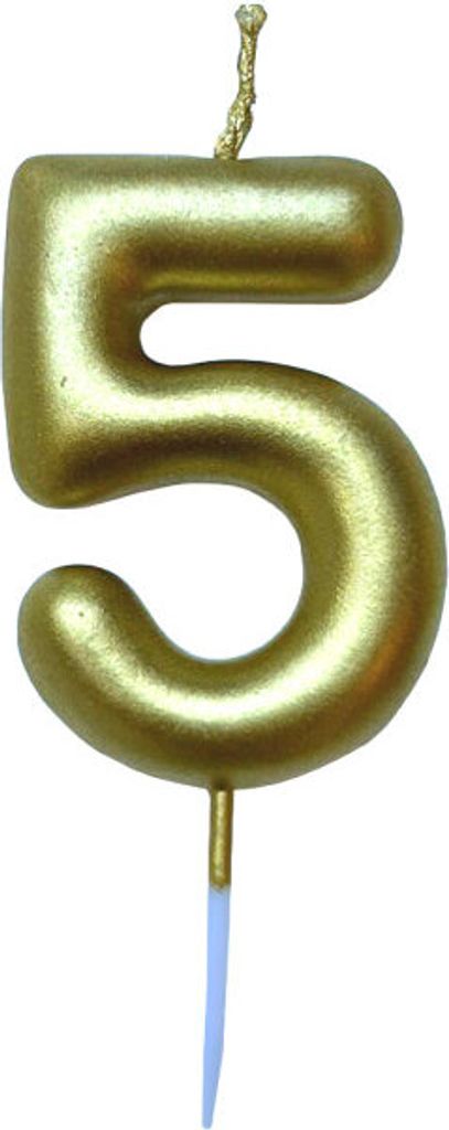 Tortenkerze, Zahlenkerze "5" Gold mit Halter für Geburtstagstorte, Jubiläum, Hochzeit