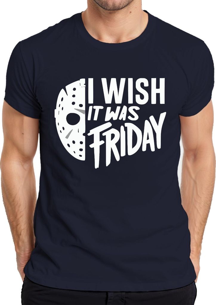 I wish it was Friday Horror Maske Freitag13 Grusel Halloween Herren T-Shirt, Navy, 3XL