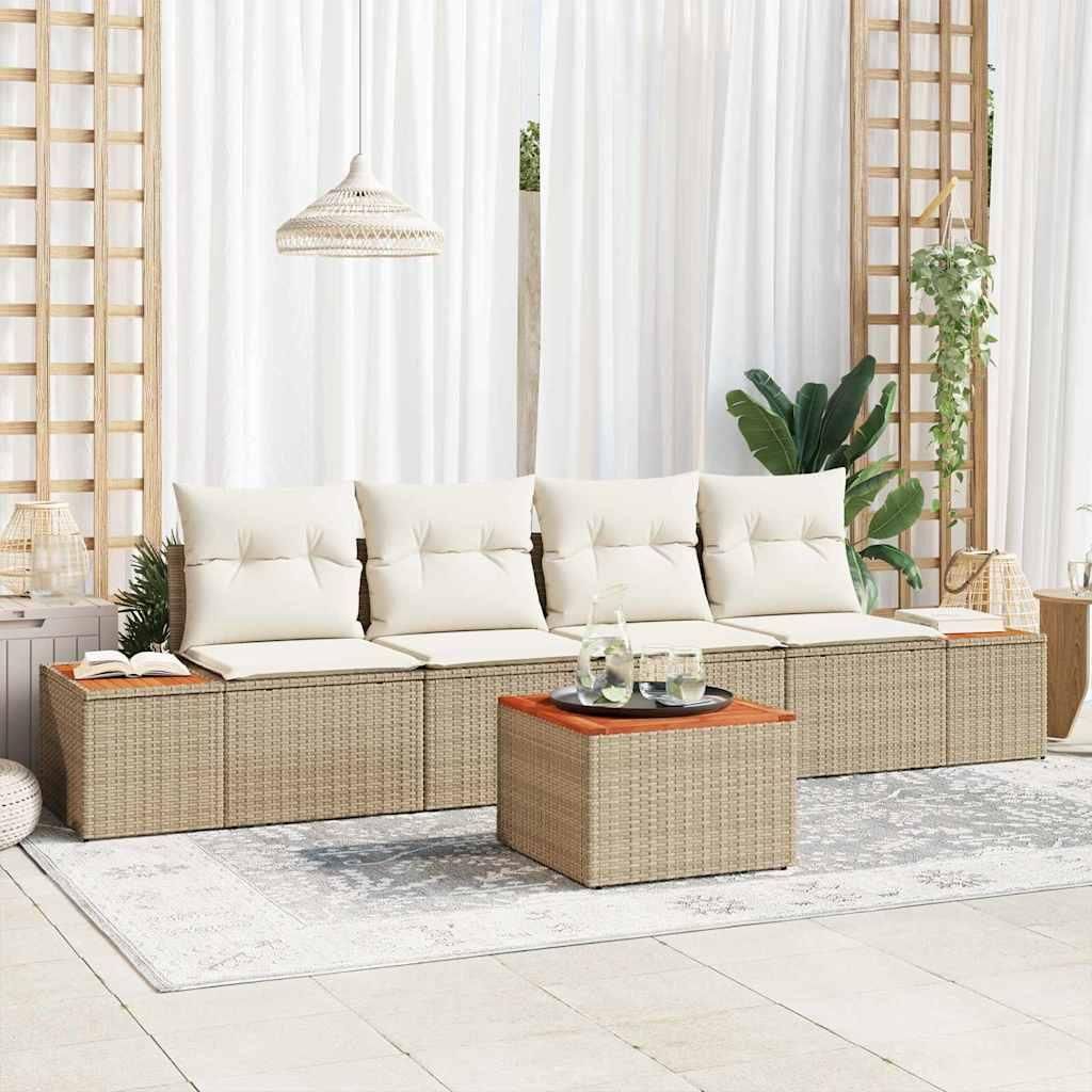 Maison Exclusive - Garten-Sofa-Set mit Kissen mit Speicher 5 pcs Beige Poly Rattan