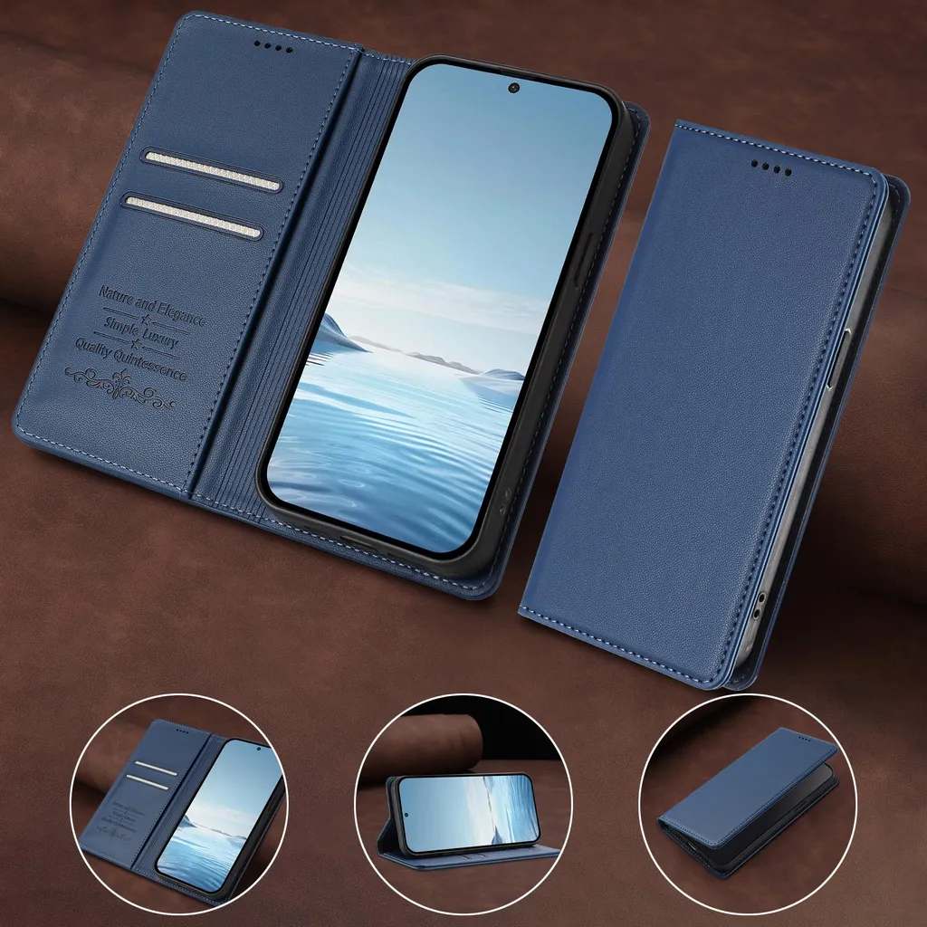 Custodia Elegante in Pelle Blu Scuro per Xiaomi Poco M4 Pro 5G - 4