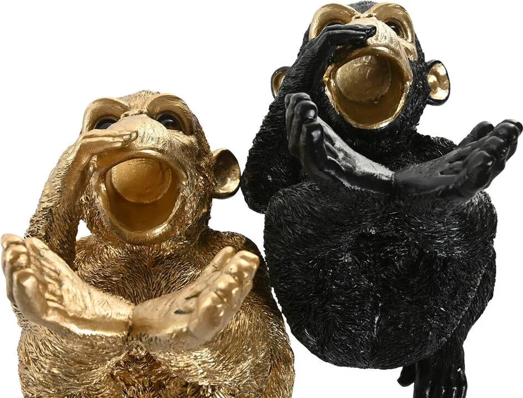 Duo de Figurines Singes Décoratives Noir et Or ESPRIT pour Salon Chic