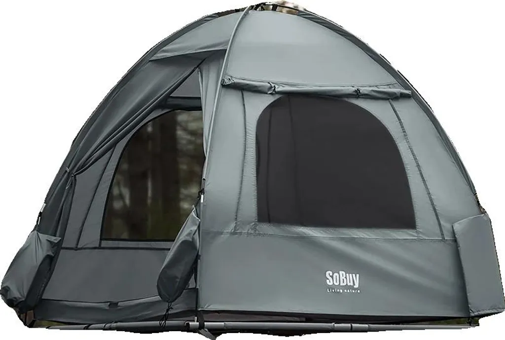 Tente de camping grise grand format, système de déploiement instantané