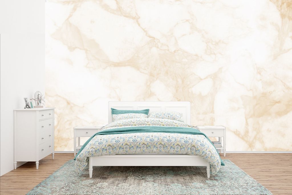 MuchoWow Fototapete für Wohnzimmer oder Schlafzimmer Wandtapete Vinyl Motivtapete Marmor - Weiß - Gold - Luxus - 400x240 cm - Gemustert