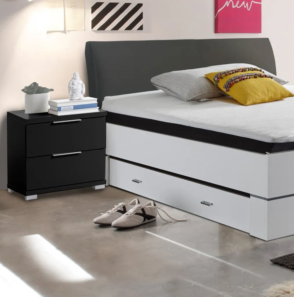 Table de nuit noire avec niche de rangement pour literie adulte