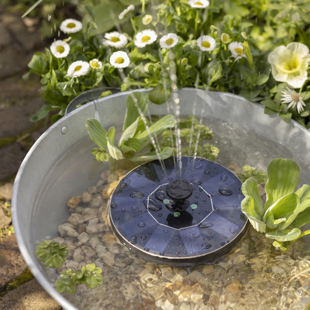LED Solar Teichpumpe - schwimmende Fontäne - 4 farbwechselnde LED - Kunststoff - D: 16cm - schwarz